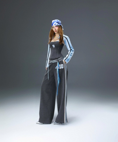 Áo corset xám cúp ngực phối layer hai dây - Champ Corset