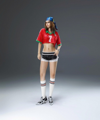 Áo thun ren croptop đỏ in số cổ áo đá bóng - Cris Croptop