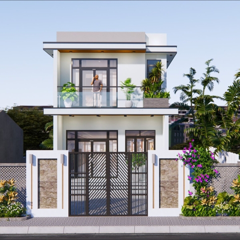V695 | Bản vẽ thiết kế Full hồ sơ mẫu nhà phố hiện đại 2 tầng 2 phòng ngủ, kích thước 6x15m, bản in A3 đẹp, phối cảnh 3D