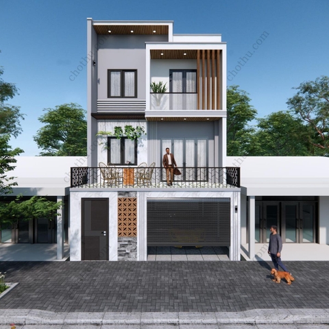 V932 | Bản vẽ thiết kế Full hồ sơ mẫu nhà phố hiện đại 3 tầng 3 phòng ngủ, kích thước 7x15m, in A3 đẹp, phối cảnh 3D