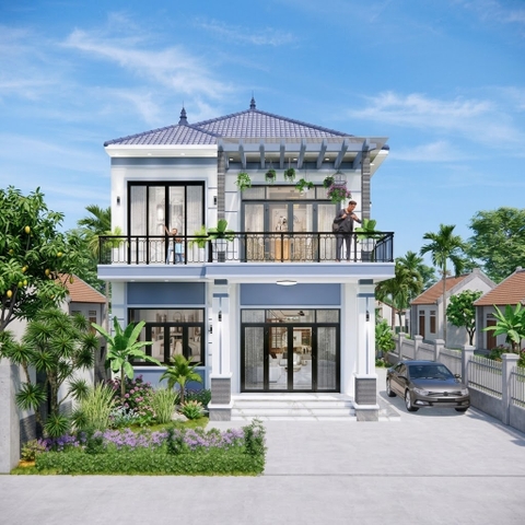 V898 | Bản vẽ kiến trúc mẫu nhà mái Nhật 2 tầng hiện đại 3 phòng ngủ mặt tiền 8,7m sâu 11m