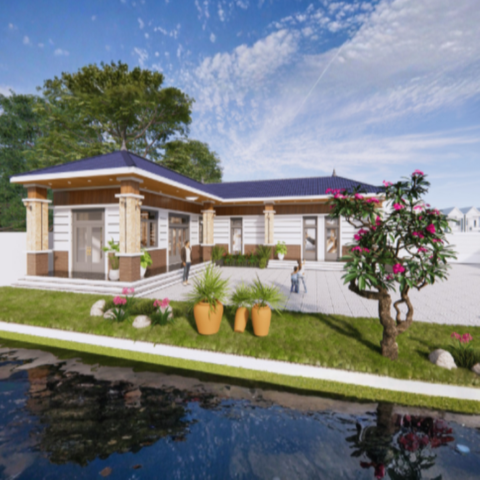 V419 | Bản vẽ thiết kế Full hồ sơ mẫu nhà chữ L mái Nhật 1 tầng 3 phòng ngủ, kích thước 10x15m, bản in A3 đẹp, phối cành 3D
