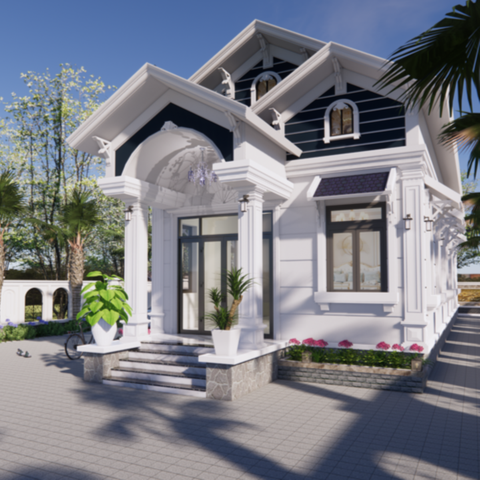 V376 | Bản vẽ thiết kế Full hồ sơ mẫu nhà mái Thái sang trọng 1 tầng 3 phòng ngủ, kích thước 11x24m, bản in A3 đẹp, phối cảnh 3D