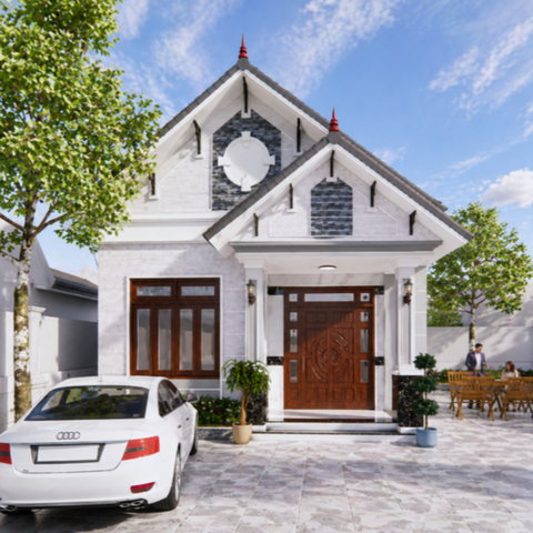 V279 | Bản vẽ thiết kế Full hồ sơ mẫu nhà mái Thái hiện đại 1 tầng 2 phòng ngủ, kích thước 6x12m. bản in A3 đẹp, phối cảnh 3D