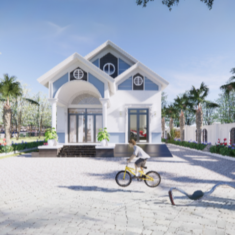 V486 | Bản vẽ thiết kế mẫu nhà mái Thái hiện đại 1 tầng 3 phòng ngủ, kích thước 9x15m, bản in A3 đẹp, có phối cảnh 3D
