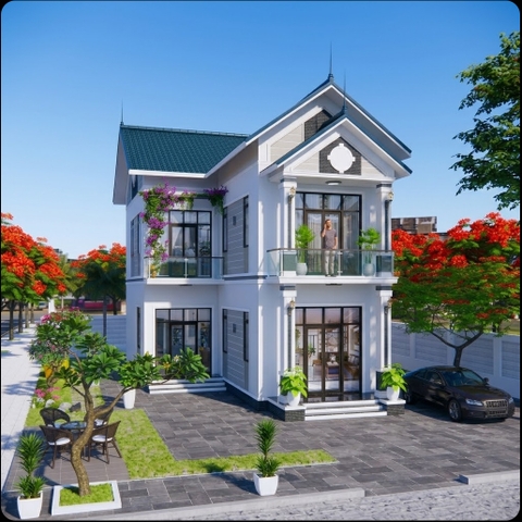 V418 | Mẫu thiết kế nhà mái Thái 2 tầng hiện đại 4 phòng ngủ kích thước 7,5x15m đầy đủ bản vẽ kiến trúc chi tiết.