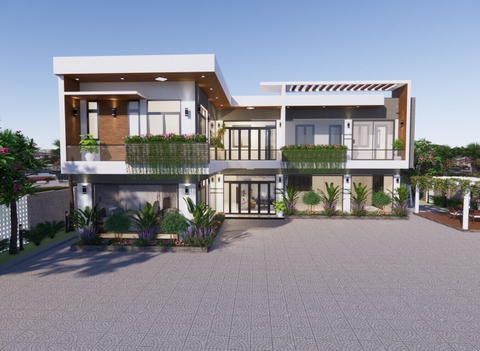 BG444 | Mẫu nhà mái bằng 2 tầng 5 phòng ngủ kích thước 18x16m phong cách hiện đại