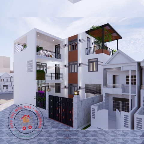 Nhà phố hiện đại 3 tầng chữ L 5 phòng ngủ 9,5×13,5m | Mã số LG479
