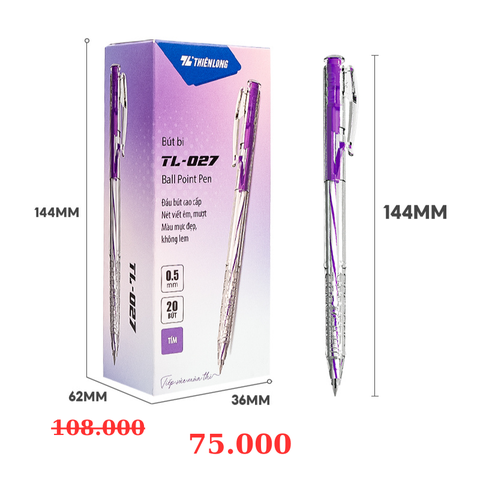 Bút bi Thiên Long TL-027 hộp 20 cây - Tím