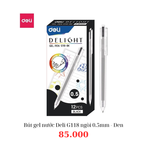 Bút gel nước Deli G118 ngòi 0.5mm - Đen