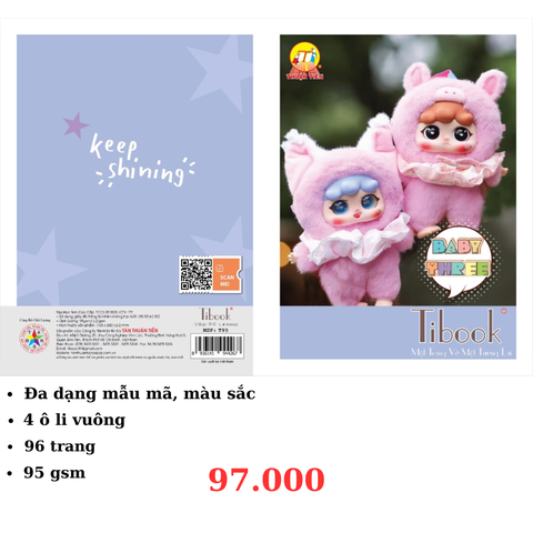 Lốc 10 quyển tập HS Thuận Tiến Baby Three 96 trang