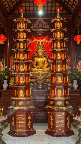 Tháp Dược Sư để tượng gỗ trong tháp