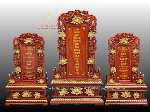 Bộ 3 bài vị hoa sen thờ tổ tiên nội ngoại và gia tiên