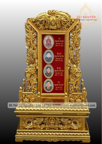Long vị chạm rồng gắn ảnh men sứ