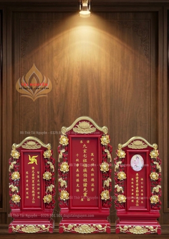 Bộ bài vị hoa sen ( sơn son thiếp vàng)