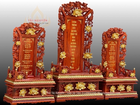 Bộ 3 bài vị hoa sen thờ tổ tiên nội ngoại và gia tiên