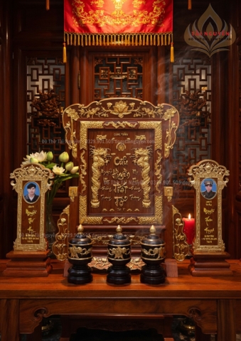 Bức bài vị Cửu Huyền hoa sen & bài vị rồng trầu ngọc