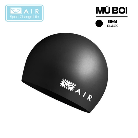 Mũ bơi silicone màu đen trơn