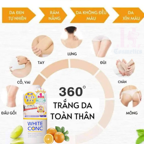 🍊 WHITE CONC BODY SHAMPOO VITAMIN C 360ML – SỮA TẮM LÀM SÁNG DA TOÀN THÂN TỰ NHIÊN VỚI VITAMIN C