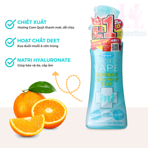 🍊 SKIN VAPE CHỐNG MUỖI HƯƠNG CAM QUÝT 200ML – VỪA CHỐNG MUỖI VỪA DƯỠNG ẨM, AN TOÀN CHO CẢ NHÀ