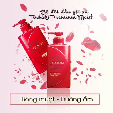 🌺 Bộ Dầu Gội Và Dầu Xả Tsubaki Premium Moist 490ml – Cho Mái Tóc Mềm Mượt Như Tơ.