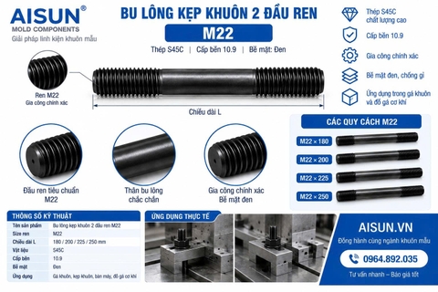 Bu Lông Kẹp Khuôn 2 Đầu Ren M22