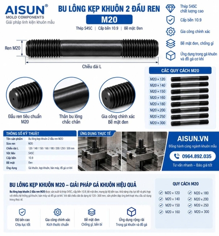 Bu Lông Kẹp Khuôn 2 Đầu Ren M20