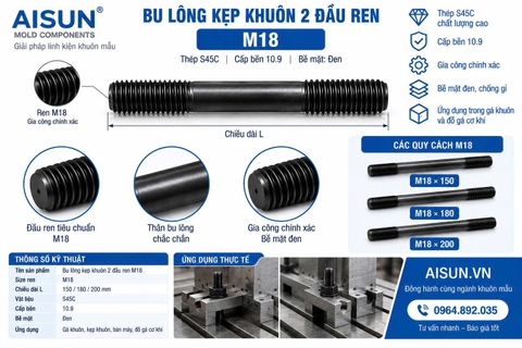 Bu Lông Kẹp Khuôn 2 Đầu Ren M18