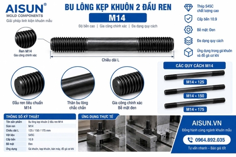 Bu Lông Kẹp Khuôn 2 Đầu Ren M14