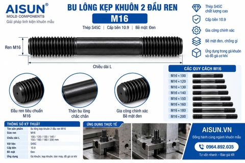 Bu Lông Kẹp Khuôn 2 Đầu Ren M16