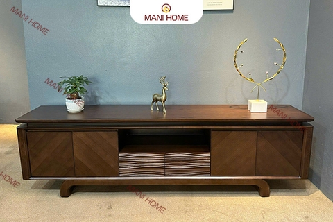 KỆ TIVI CHÂN XOẮN ĐỤC SÓNG GỖ TẦN BÌ ASH NHẬP KHẨU – MTK03
