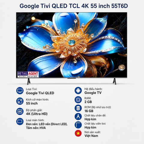 Google Tivi QLED TCL 4K 55 inch 55T6D