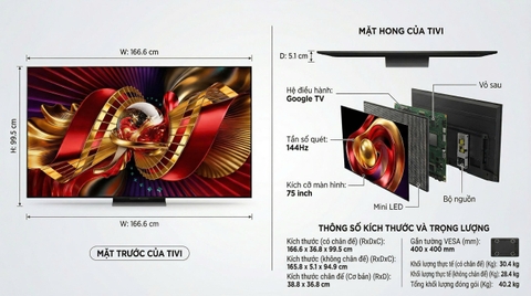 Google Tivi TCL SQD-Mini LED AI 4K 75 Inch 75C8L