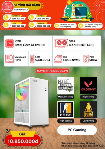PC Gaming Intel Core i3 12100F  RX6500XT 4GB  RAM 16GB  SSD NVMe 512GB