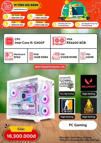 PC Gaming Intel Core i5 12400F  RX6600 8GB  RAM 16GB  SSD 512GB