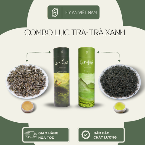 Combo Lục trà-trà xanh, Lục trà Shan tuyết dạng ống 30gr, Trà Đinh Tân Cương 30gr-Trà thượng hạng Hy An Việt Nam