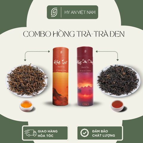 Combo hồng trà-trà đen, Hồng trà Shan tuyết 30gr, Hồng trà Tân Cương 30gr, Trà ngon thượng hạng Hy An Việt Nam tea