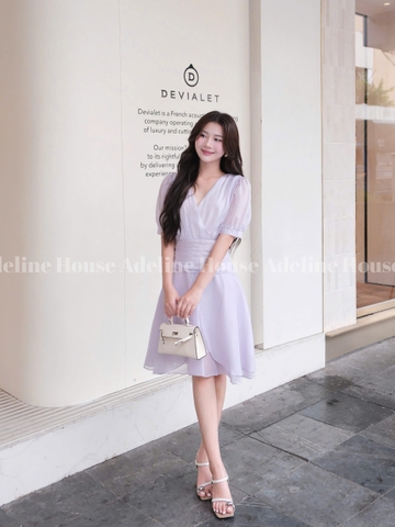 ADELINE HOUSE- Đầm Tím Pastel Cổ V Dáng Xòe – Váy Thiết Kế Nữ Tính Thanh Lịch Adeline- TK58.2