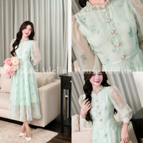 ADELINE HOUSE- Đầm Xanh Voan Dáng Dài Cổ Bèo – Váy Thiết Kế Thanh Lịch Adeline- TK61.1 SIZE XS S M L XL 2XL 3XL 4XL