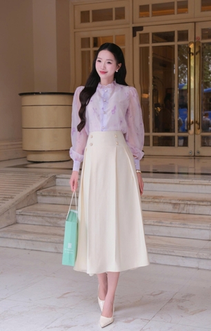 Adeline house - Chân váy MIDI dáng A xòe nhẹ đính cúc ngọc - TK165.2