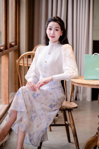 Adeline house - Chân váy "Soft Bloom" hoa xanh - TK157.4