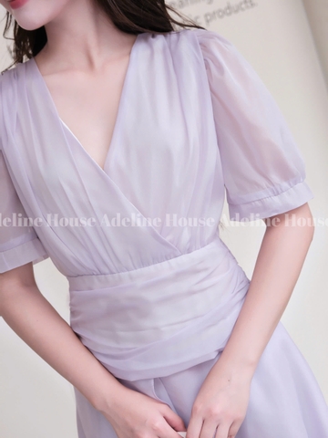 ADELINE HOUSE- Đầm Tím Pastel Cổ V Dáng Xòe – Váy Thiết Kế Nữ Tính Thanh Lịch Adeline- TK58.2