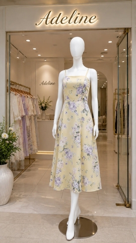 ADELINE HOUSE-Váy Hai Dây Hoa Tím Nền Vàng Pastel TK210.1