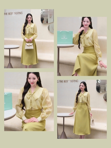 ADELINE HOUSE- SET VÁY TIỂU THƯ XANH CỐM NHẸ NHÀNG – THANH LỊCH TK152.2 + TK25.2 SIZE XS S M L XL