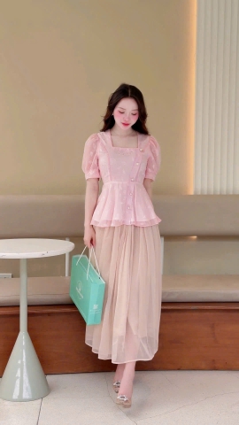 ADELINE HOUSE -  SET ÁO VOAN TIỂU THƯ TAY PHỒNG + CHÂN VÁY MIDI DÀI- TK 181.2+166.3