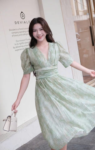 ADELINE HOUSE- Đầm Voan Xanh Thanh Lịch Dáng Midi- TK39.5