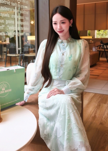 ADELINE HOUSE- SET ÁO Váy Dài Xanh Mint Tay Voan Thanh Lịch- TK161.2 SIZE XS S M L XL 2XL 3XL 4XL