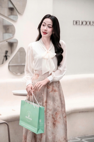 Adeline house - Chân váy "Calm Form" họa tiết hoa nâu - TK155.3