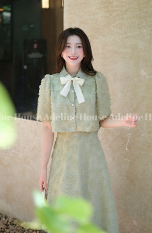 ADELINE HOUSE- Set Áo Croptop Tay Lỡ và Chân Váy Midi Xòe Hoa Nổi Pastel- TK26.1 Xanh mint SIZE S M L XL 2XL 3XL 4XL