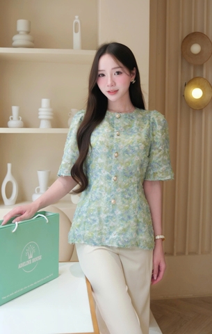 ADELINE HOUSE- SET ÁO HOA XANH + QUẦN SUÔNG THANH LỊCH - TK151.2 + TK189.1